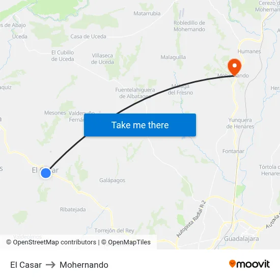 El Casar to Mohernando map