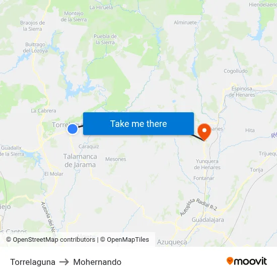 Torrelaguna to Mohernando map
