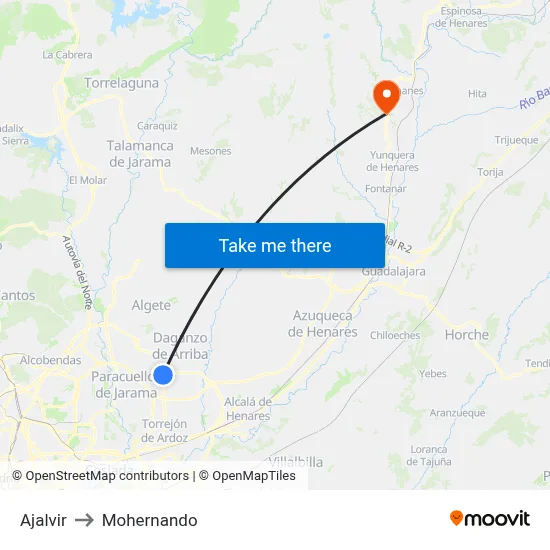 Ajalvir to Mohernando map