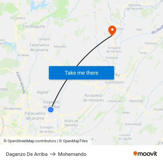 Daganzo De Arriba to Mohernando map