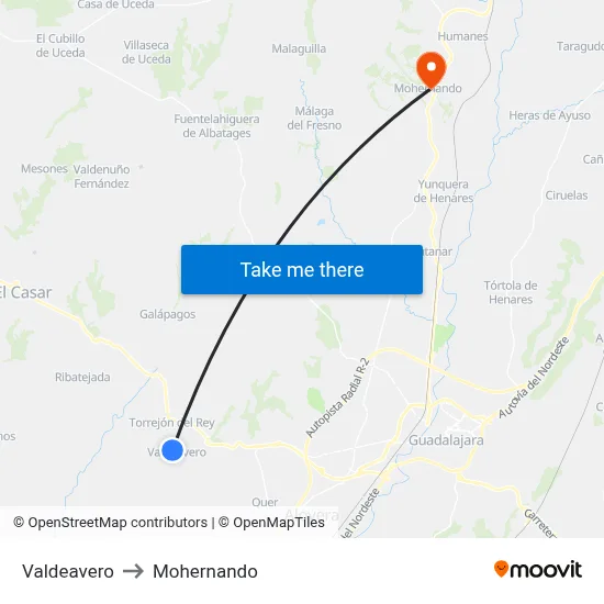 Valdeavero to Mohernando map