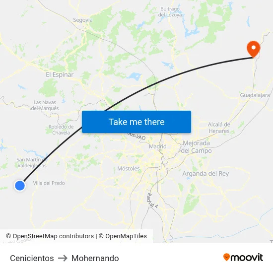 Cenicientos to Mohernando map