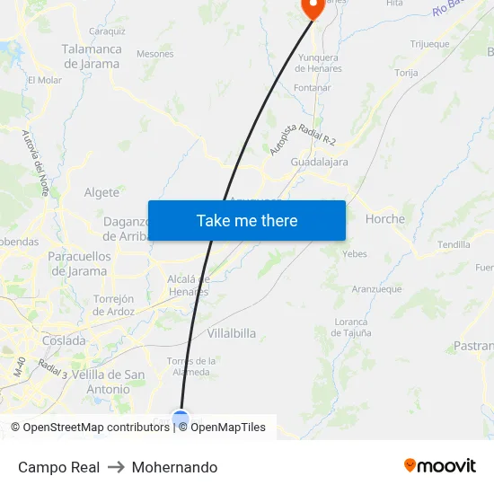 Campo Real to Mohernando map