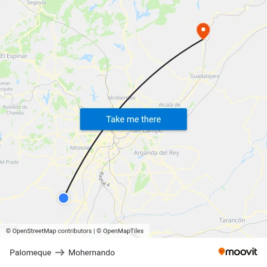 Palomeque to Mohernando map