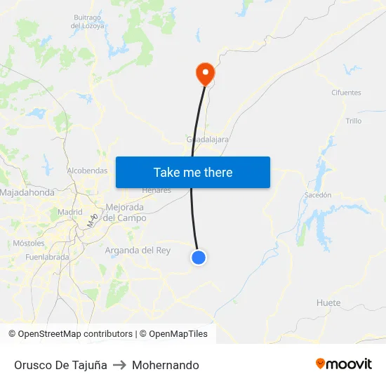 Orusco De Tajuña to Mohernando map