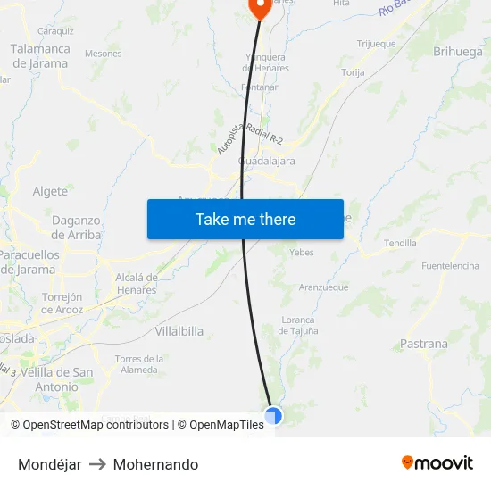 Mondéjar to Mohernando map