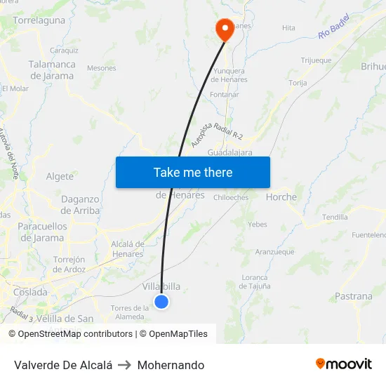 Valverde De Alcalá to Mohernando map