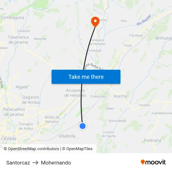 Santorcaz to Mohernando map