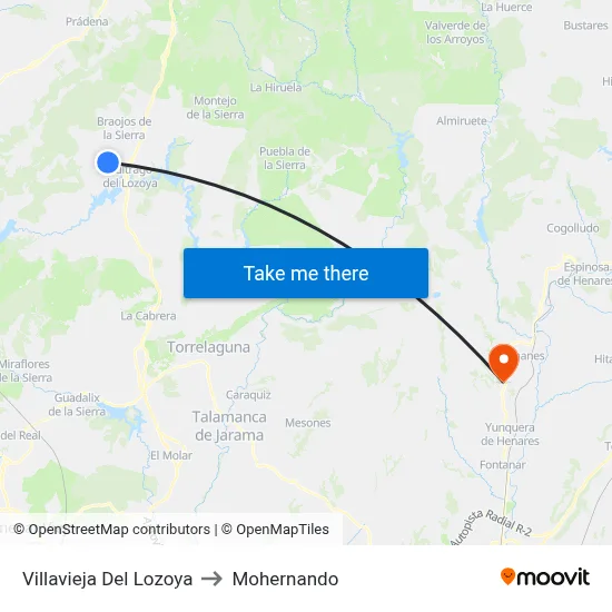 Villavieja Del Lozoya to Mohernando map