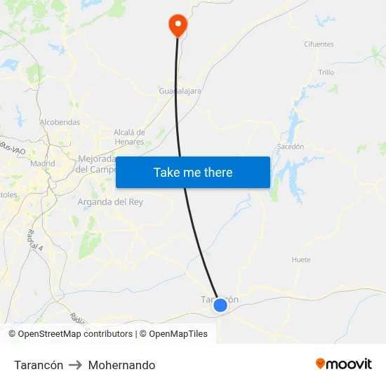Tarancón to Mohernando map