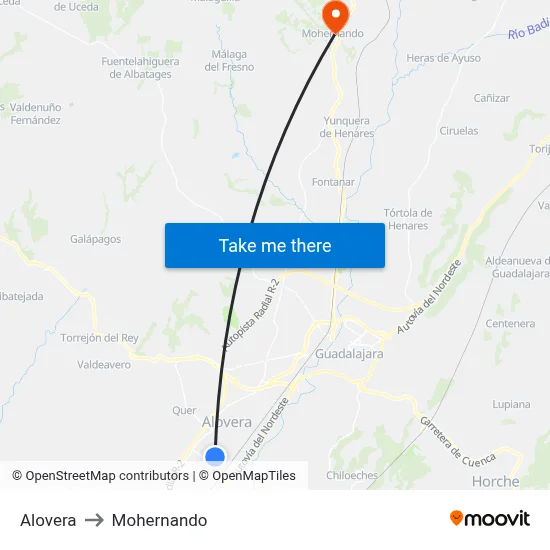 Alovera to Mohernando map