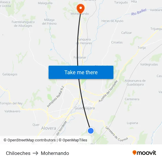 Chiloeches to Mohernando map