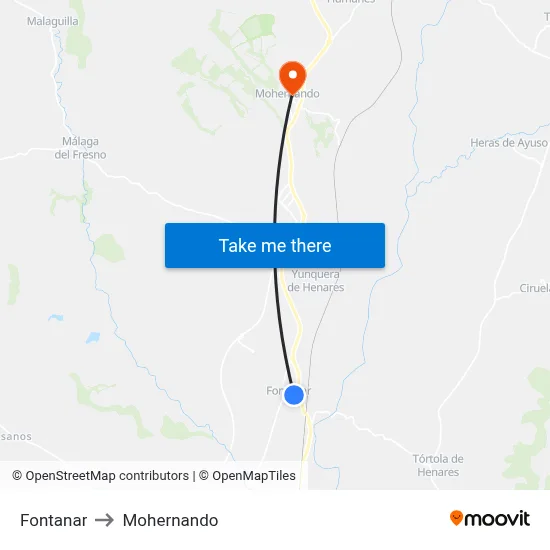 Fontanar to Mohernando map