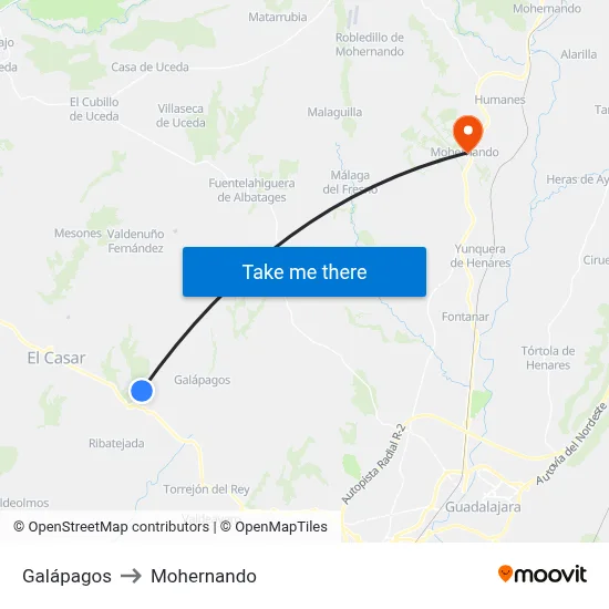 Galápagos to Mohernando map
