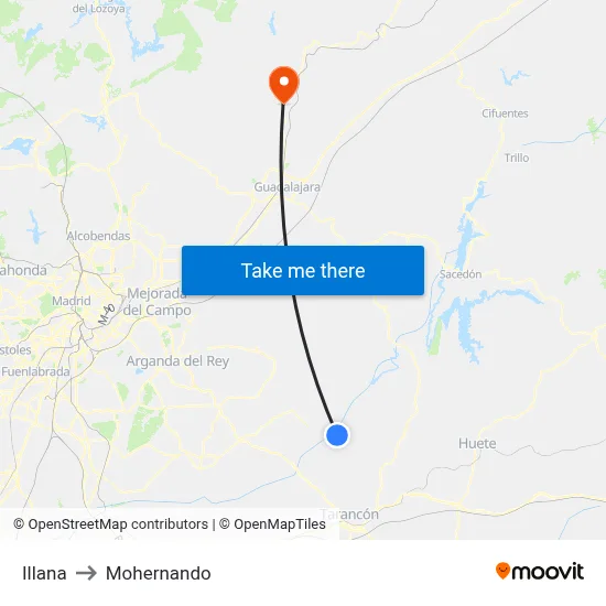 Illana to Mohernando map