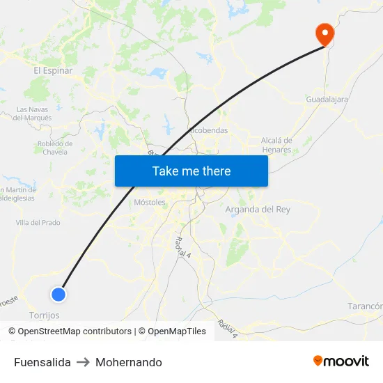 Fuensalida to Mohernando map