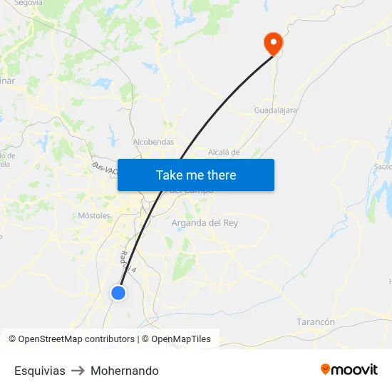 Esquivias to Mohernando map