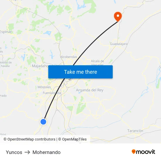Yuncos to Mohernando map