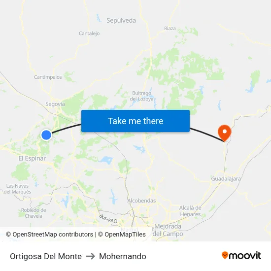 Ortigosa Del Monte to Mohernando map