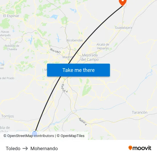 Toledo to Mohernando map