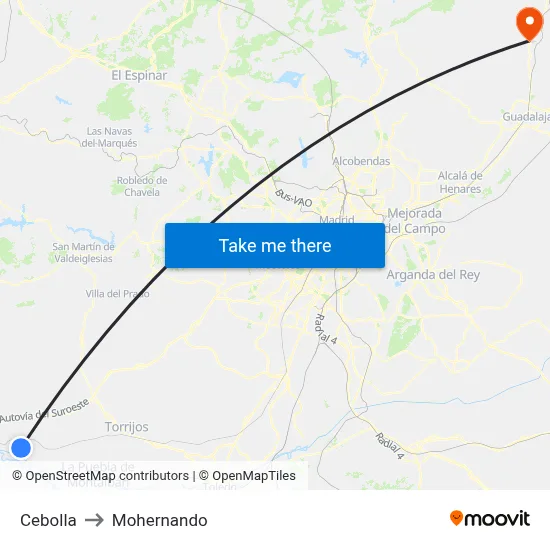 Cebolla to Mohernando map