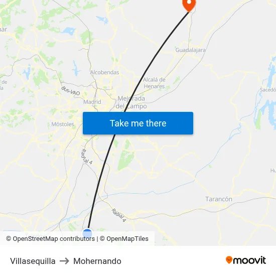 Villasequilla to Mohernando map