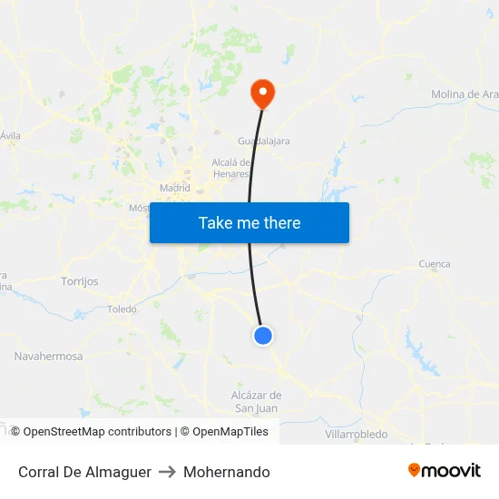 Corral De Almaguer to Mohernando map