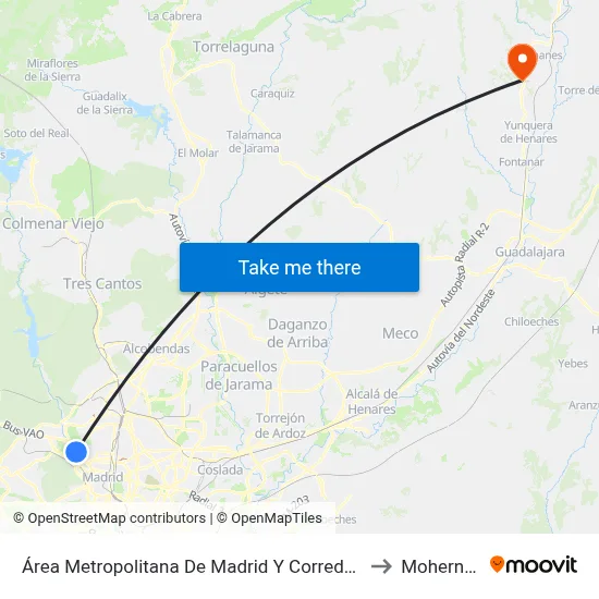 Área Metropolitana De Madrid Y Corredor Del Henares to Mohernando map