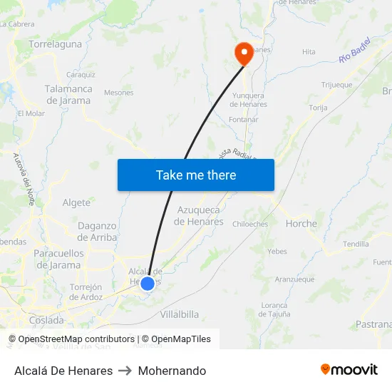 Alcalá De Henares to Mohernando map