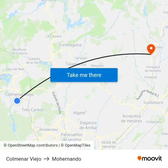 Colmenar Viejo to Mohernando map