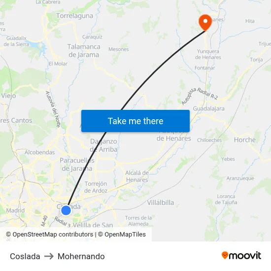 Coslada to Mohernando map
