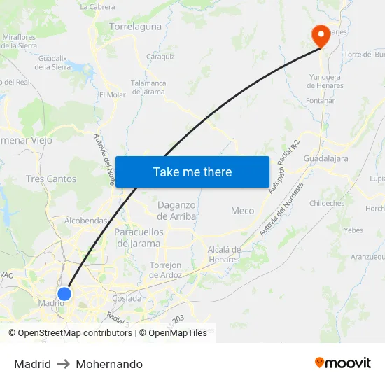 Madrid to Mohernando map