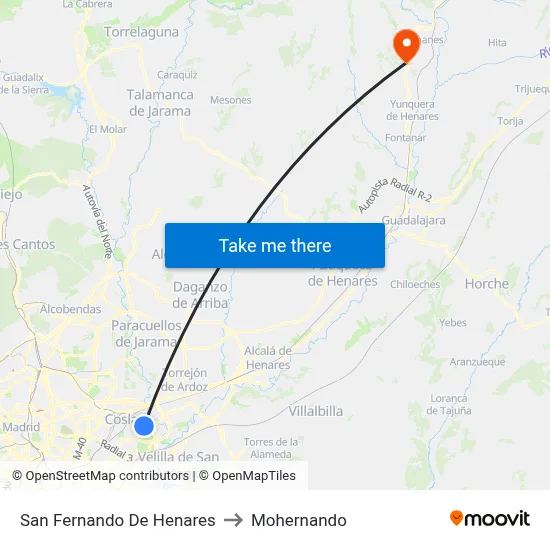San Fernando De Henares to Mohernando map
