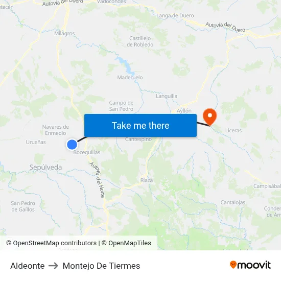 Aldeonte to Montejo De Tiermes map