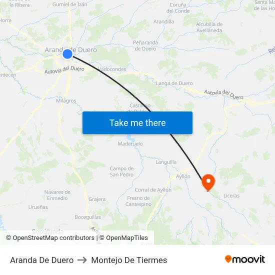 Aranda De Duero to Montejo De Tiermes map