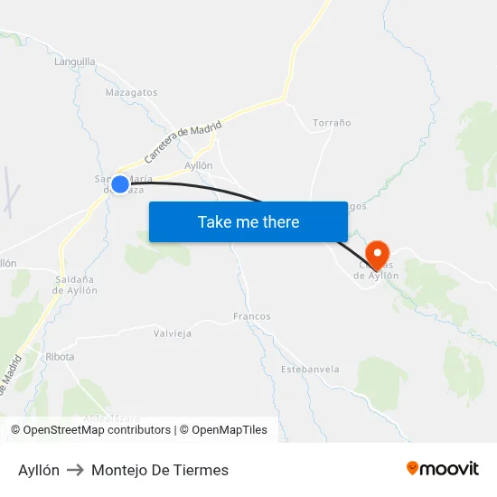 Ayllón to Montejo De Tiermes map