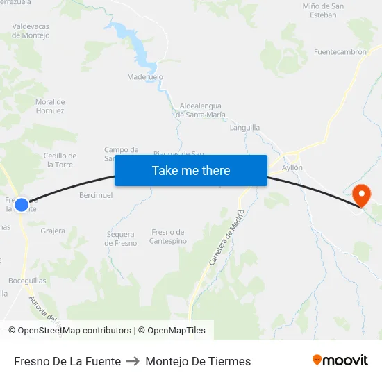 Fresno De La Fuente to Montejo De Tiermes map