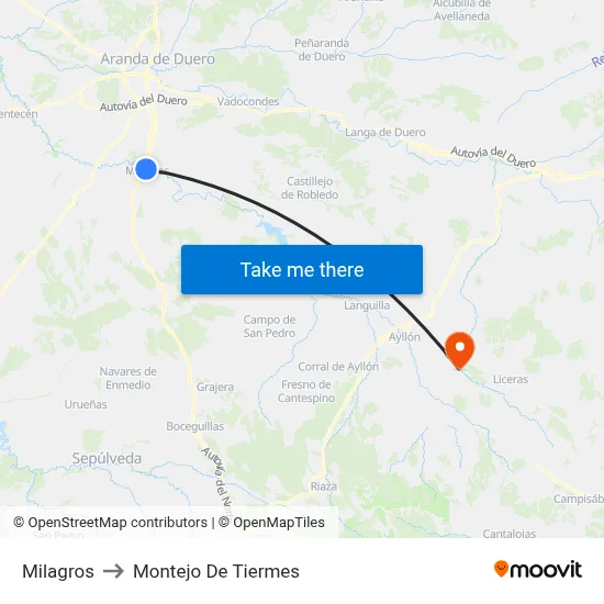Milagros to Montejo De Tiermes map