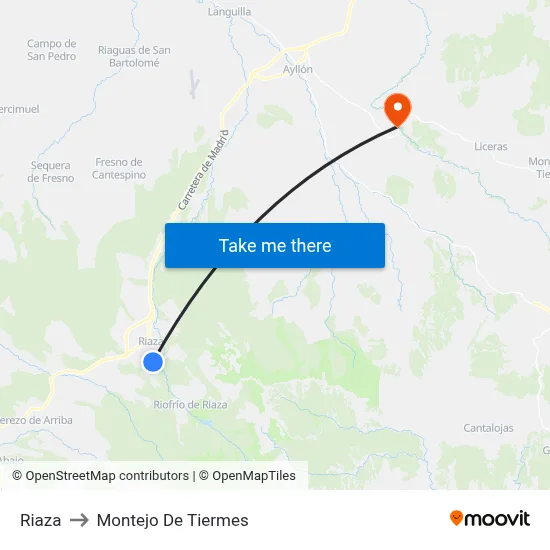 Riaza to Montejo De Tiermes map