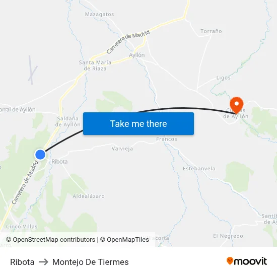 Ribota to Montejo De Tiermes map