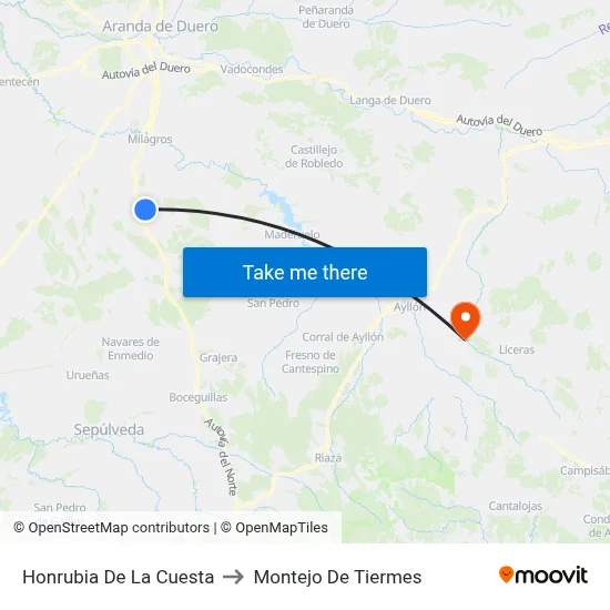 Honrubia De La Cuesta to Montejo De Tiermes map