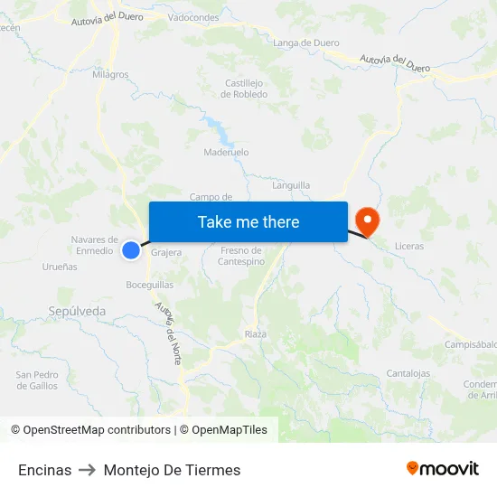 Encinas to Montejo De Tiermes map