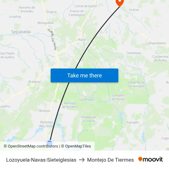 Lozoyuela-Navas-Sieteiglesias to Montejo De Tiermes map