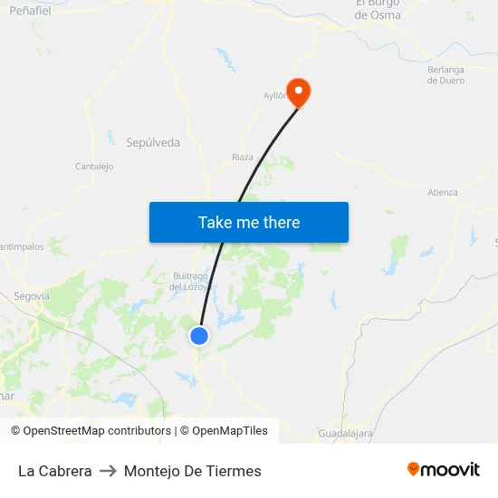 La Cabrera to Montejo De Tiermes map