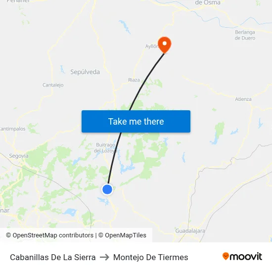 Cabanillas De La Sierra to Montejo De Tiermes map