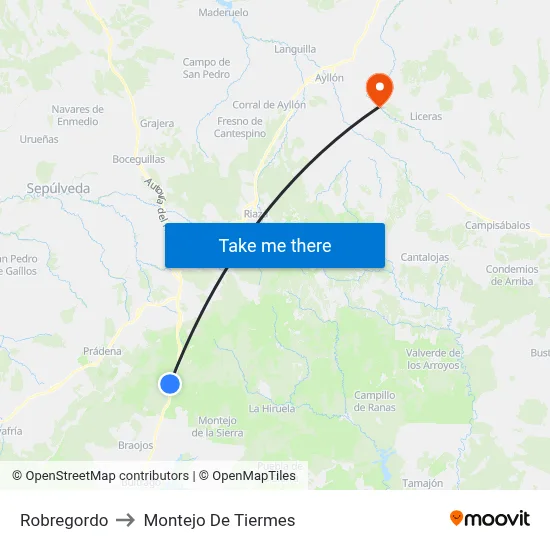 Robregordo to Montejo De Tiermes map