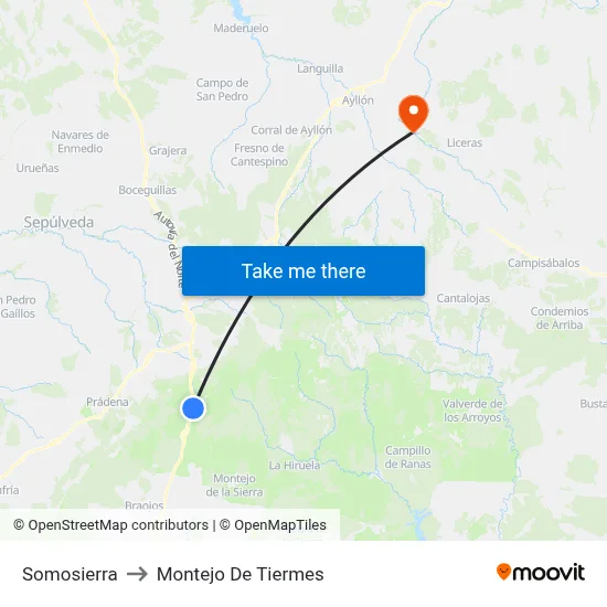 Somosierra to Montejo De Tiermes map