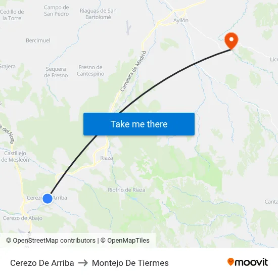 Cerezo De Arriba to Montejo De Tiermes map