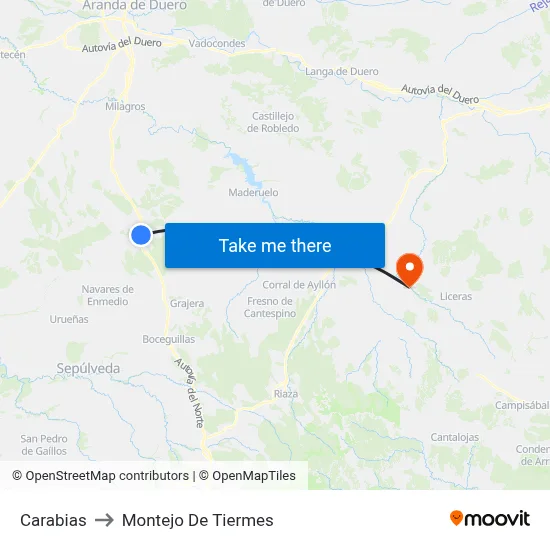Carabias to Montejo De Tiermes map