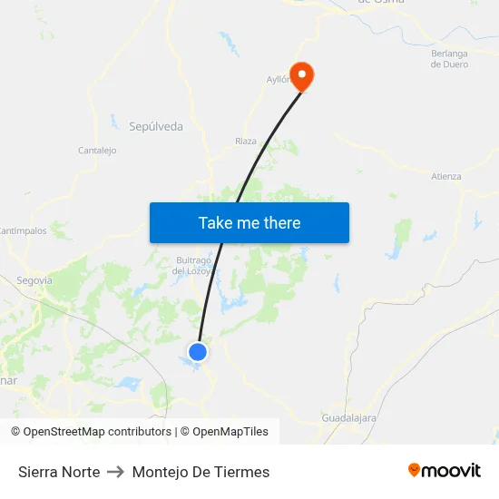 Sierra Norte to Montejo De Tiermes map